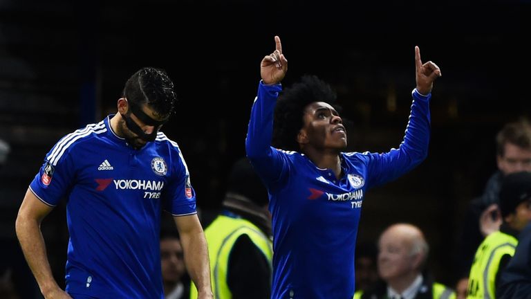Willian (right0 helped Chelsea ease into the FA Cup quarter-finals on Sunday