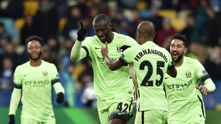 Manchester City's Ivorian midfielder Yaya Toure celebrates 