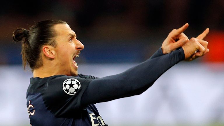 PSG's Zlatan Ibrahimovic celebrates his opening goal 
