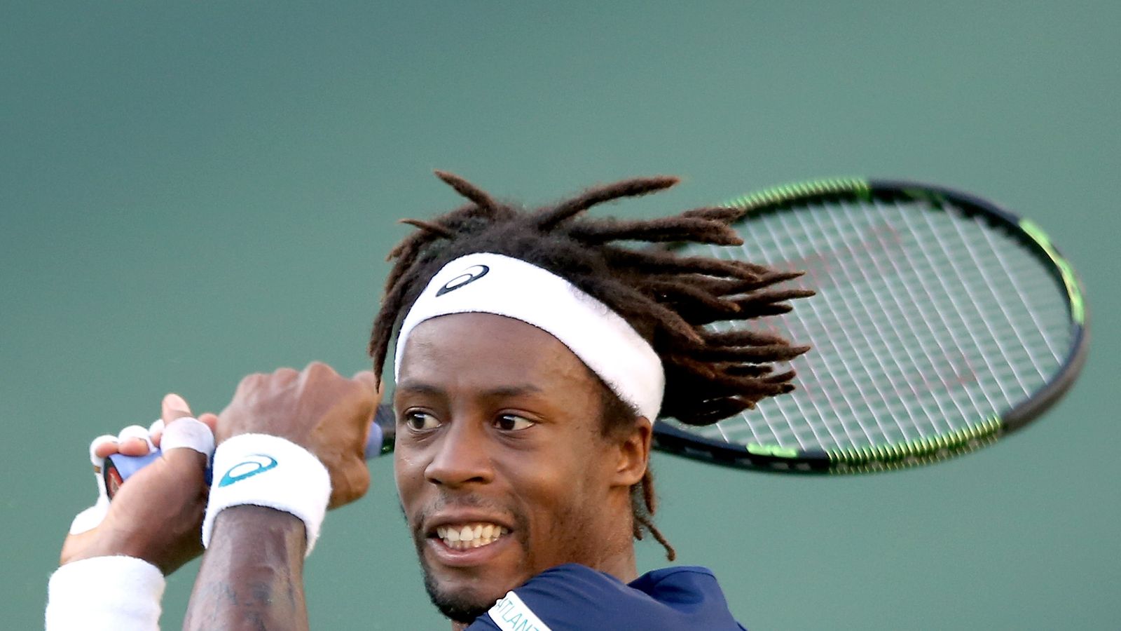 Gael Monfils and Marin Cilic in action in Indian Wells quarterfinals