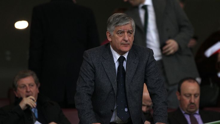 Chairman of the FA David Bernstein, Roy Hodgson and Rafael Benitez in the stands