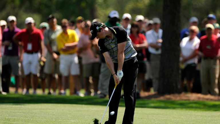 Rory McIlroy of Northern Ireland hits a shot at the 1st hole during the final round of the Masters golf tournament at Augusta National Golf Club on April 1