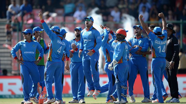 Afghanistan celebrate the run out of Root