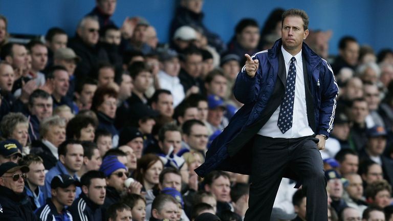 PORTSMOUTH, ENGLAND - APRIL 9:  Manager Alain Perrin of Portsmouth looks on during the Barclays Premiership match between Portsmouth and Charlton Athletic 