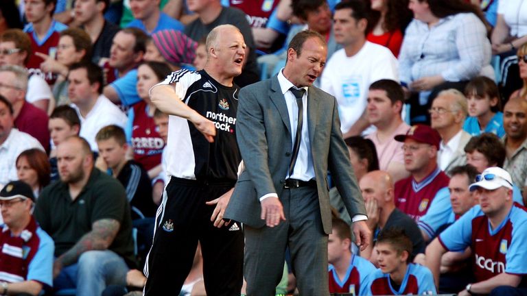 BIRMINGHAM, ENGLAND - MAY 24:  Newcastle United manager Alan Shearer (R) and his assistant manager Iain Dowie react during the Barclays Premier League matc