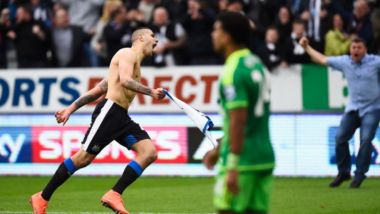 Aleksandar Mitrovic of Newcastle United celebrates 