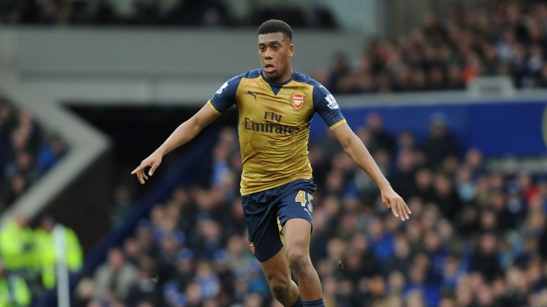 Alex Iwobi of Arsenal during the Barclays Premier League match between Everton and Arsenal