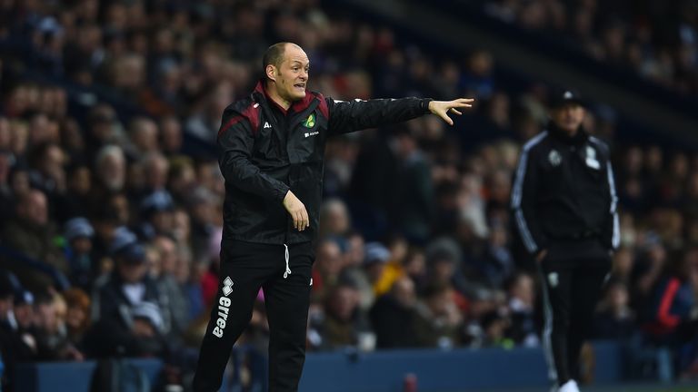 Alex Neil Manager of Norwich City gestures during the Barclays Premier League match between West Bromwich Albion and Norwich