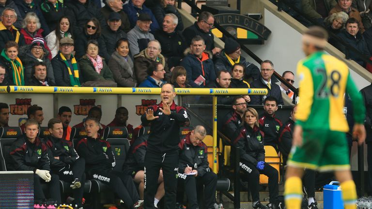 Alex Neil Manager of Norwich City gestures 
