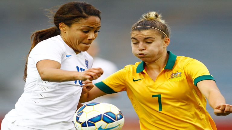 Alex Scott (left) in action for England