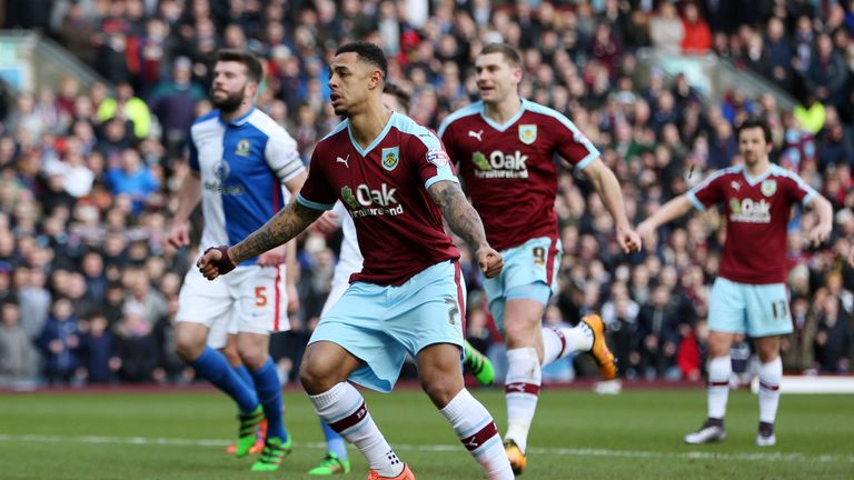 Burnley's Andre Gray celebrates scoring his side's first goal of the game 