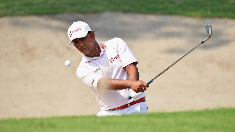 Anirban Lahiri of India plays a shot during the second round of the Hero Indian Open at Delhi Golf Club on March 18, 2016 in New Delhi, India. 
