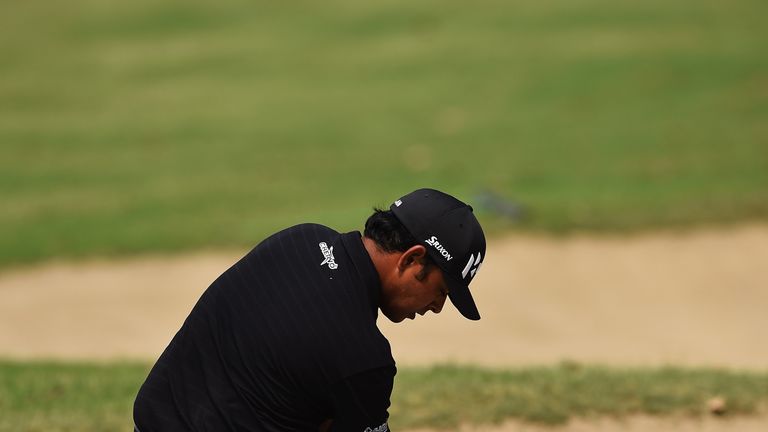 NEW DELHI, INDIA - MARCH 19:  Anirban Lahiri of India plays a shot during the third round of the Hero Indian Open at Delhi Golf Club on March 19, 2016 in N