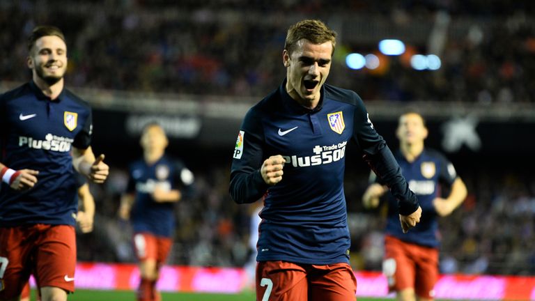 Atletico Madrid's French forward Antoine Griezmann celebrates after scoring against Valencia