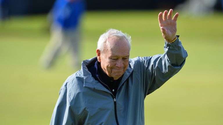 Palmer waves to the galleries during last year's Champions Challenge at The Open