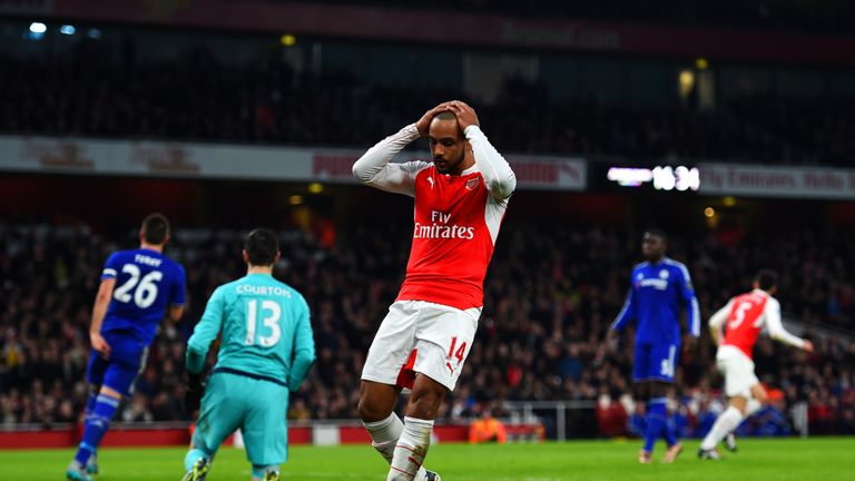 Theo Walcott rues a missed chance in Arsenal's defeat to Chelsea earlier this season