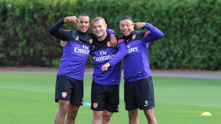 Arsenal during a training session at London Colney on September 20, 2012 in St Albans, England