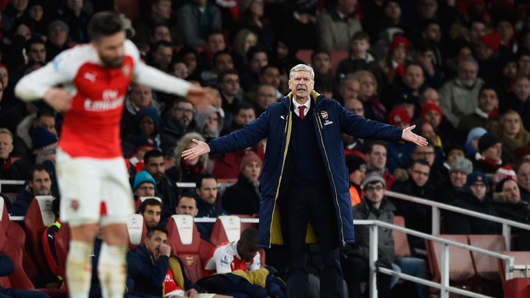 Arsene Wenger Manager of Arsenal gestures