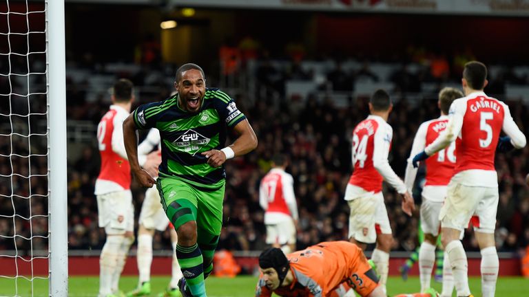 Ashley Williams celebrates scoring Swansea's second and match-winning goal against Arsenal