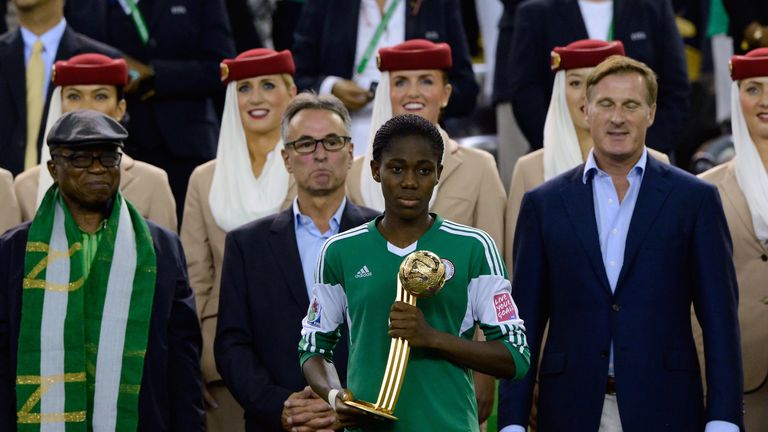 Asisat Oshoala with the Golden Globe Trophy during the FIFA Women's U-20 Final against the Germany