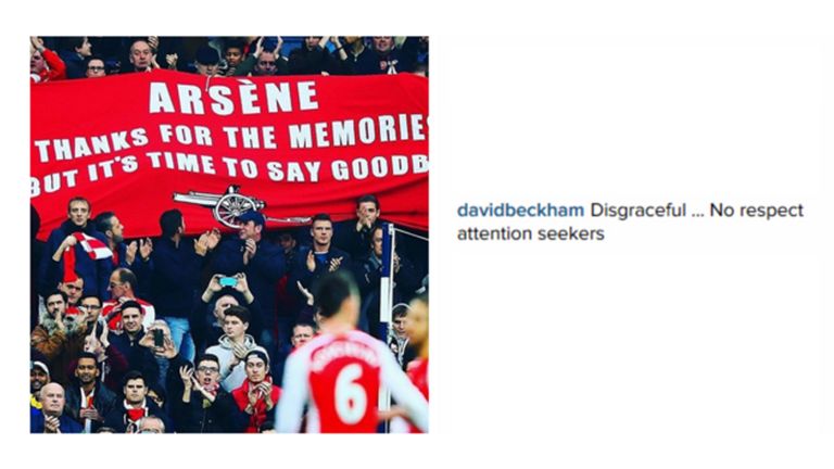 David Beckham posted this comment on a user's Instagram photo of a banner held up by Arsenal fans.