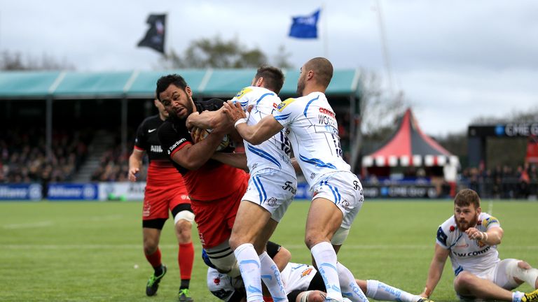 BARNET, ENGLAND - MARCH 26:  Billy Vunipola of Saracens in action during the Aviva Premiership match between 