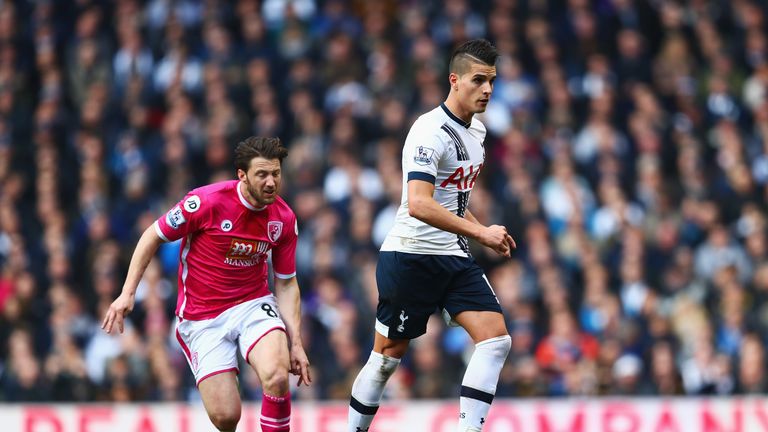 Erik Lamela of Tottenham Hotspur is challenged by Harry Arter of Bournemouth