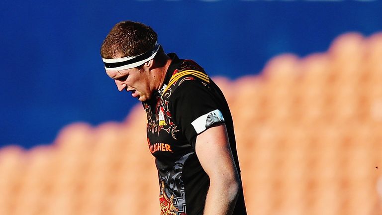 Brodie Retallick of the Chiefs walks off injured during the round two Super Rugby match v the Lions 