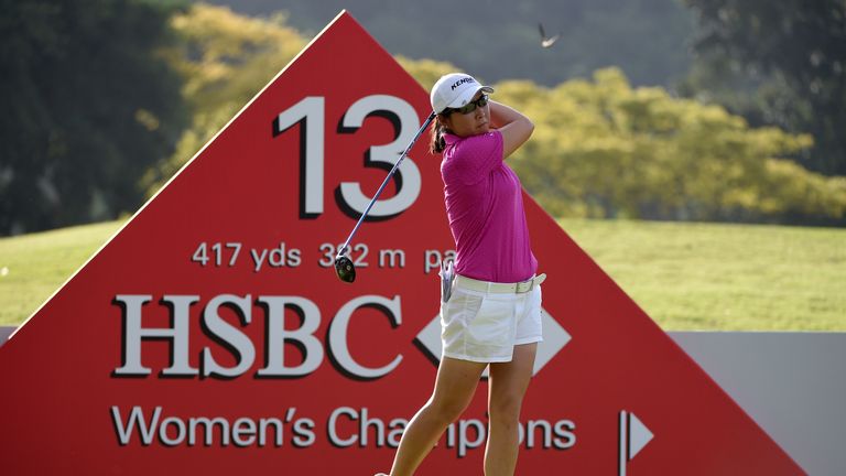Candie Kung  in action during the first round of the HSBC Women's Champions at the Sentosa Golf Club in Singapore, Singapore.