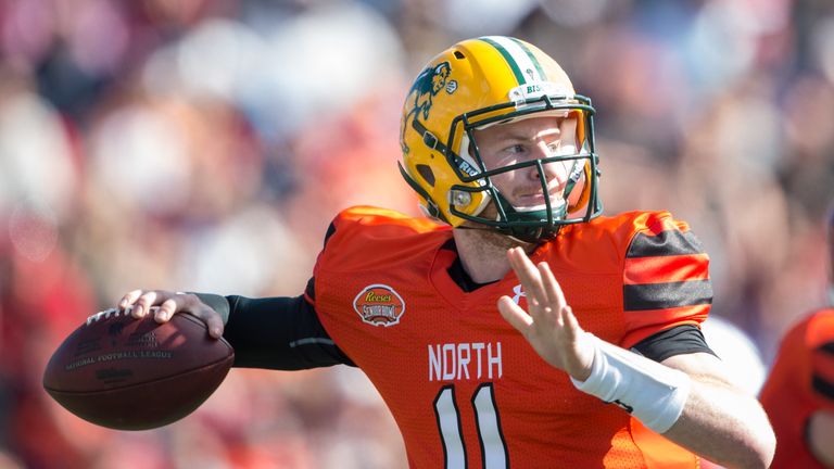 North team's quarterback Carson Wentz #11 with North Dakota State looks to throw a pass during their game against the South Team o