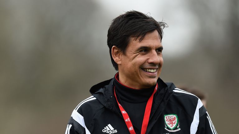 Wales head coach Chris Coleman raises a smile during Wales training at the Vale