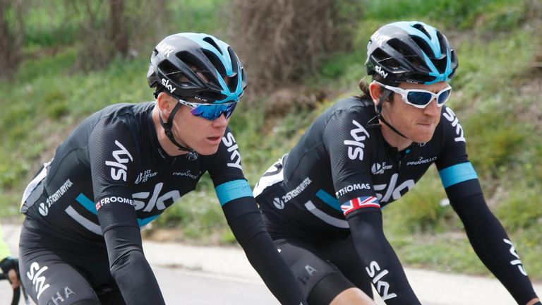 Chris Froome and Geraint Thomas during stage two of the 2016 Volta a Catalunya