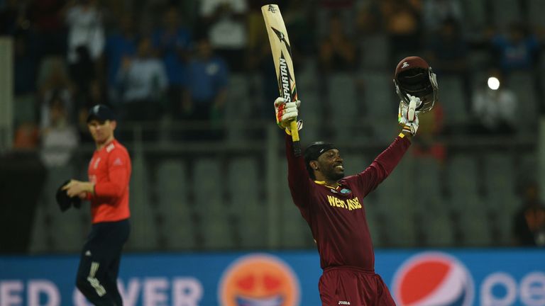 Chris Gayle hit 100 not out against England earlier in the tournament