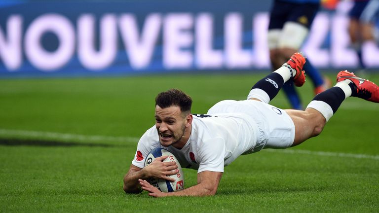 England's scrum-half Danny Care scores a try  during the Six Nations match between France and England at the Stade de France