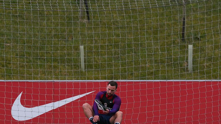 England's midfielder Danny Drinkwater during a training session at St George's Park in Burton-on-Trent, central England on March 22 2016.