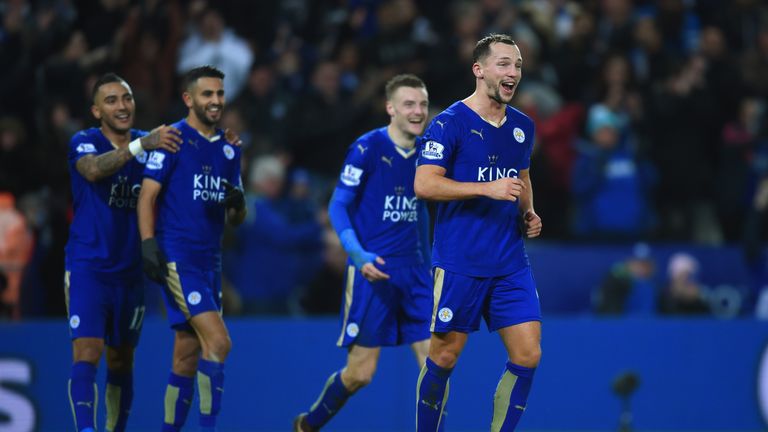 Danny Drinkwater of Leicester City celebrates with team mates