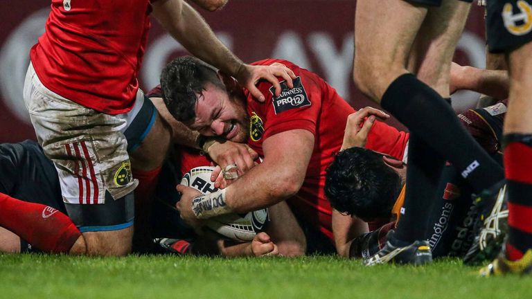 Dave Kilcoyne scores one of two tries for Munster