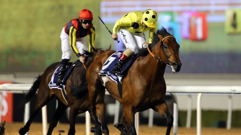 Andrea Atzeni guides Postponed to victory in the Dubai Sheema Classic 