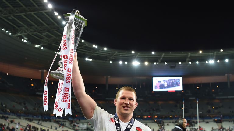 Grand Slam winning captain Dyan Hartley of England celebrates with the trophy 