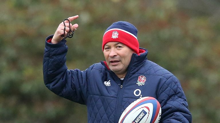 England head coach Eddie Jones issues instructions during the training session held at Pennyhill Park