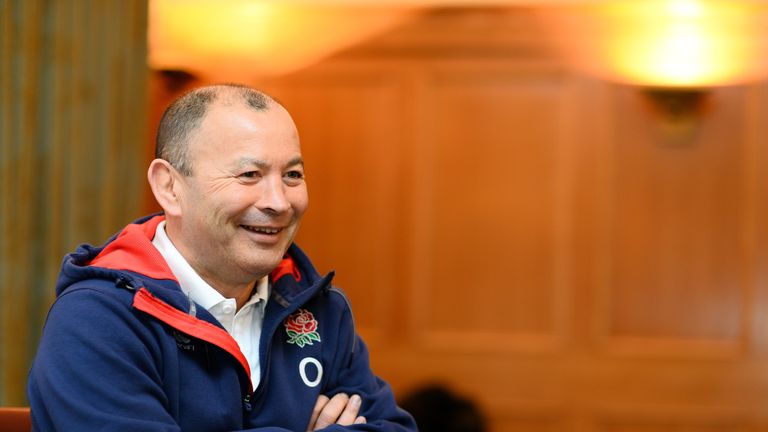 BAGSHOT, ENGLAND - MARCH 21:  Eddie Jones during the England Media Access at Pennyhill Park on March 21, 2016 in Bagshot, England.  (Photo by Patrik Lundin
