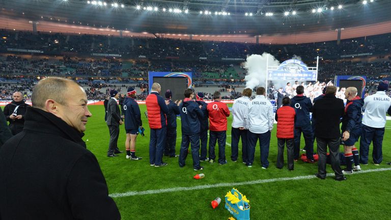 Eddie Jones, head coach of England smiles during the presentation after England won the RBS Six Nations and the Grand Slam