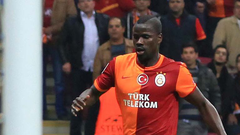 Galatasaray's Emmanuel Eboue is about to score during the UEFA Champions League Group B football match between Galatasaray and FC Copenhagen on October 23,
