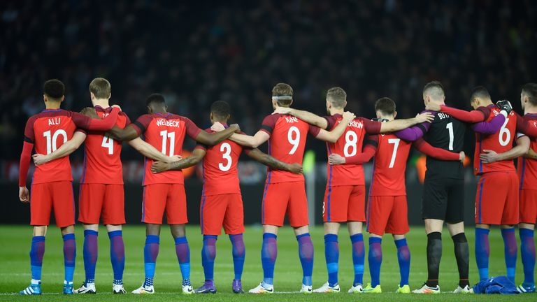 England's players paid their respects to those who died in Brussels before they played Germany and will do the same prior to kick-off against the Dutch