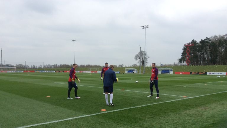 England's goalkeepers train at St George's Park ahead of the double header of international friendlies