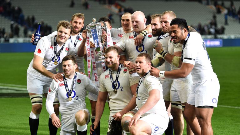 England celebrate with the RBS 6 Nations trophy