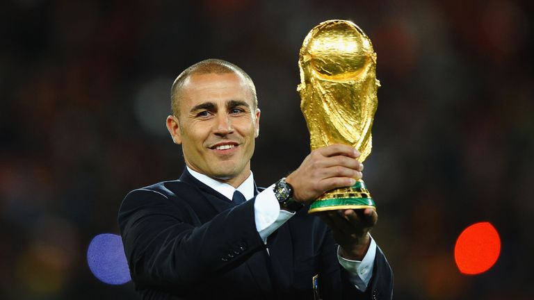 Fabio Cannavaro of Italy presents the World Cup trophy prior to the 2010 FIFA World Cup South Africa Final match bet