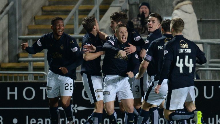 Falkirk's Myles Hippolyte (left) celebrates with his team-mates after bringing his side level against Rangers