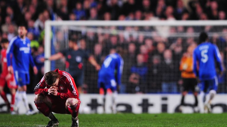 Fernando Torres shows his dejection during Liverpool's Champions League exit at the hands of Chelsea in 2008