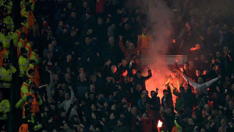 Flare Old Trafford Manchester United v Liverpool Europa League